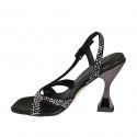 Woman's strap sandal with multicolored crystal rhinestones in black suede heel 10 - Available sizes:  34, 42, 43, 46
