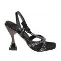 Woman's strap sandal with multicolored crystal rhinestones in black suede heel 10 - Available sizes:  34, 42, 43, 46
