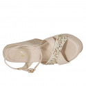 Woman's sandal in light pink leather with strap, multicolored crystal rhinestones, platform and wedge heel 12 - Available sizes:  42, 43