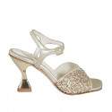 Woman's strap sandal with multicolored crystal rhinestones in platinum laminated leather heel 8 - Available sizes:  43