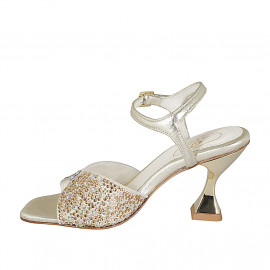 Sandale avec courroie et strass en cristal multicouleur pour femmes en cuir lamé platine talon 8 - Pointures disponibles:  43 2