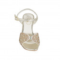 Woman's strap sandal with multicolored crystal rhinestones in platinum laminated leather heel 8 - Available sizes:  43