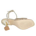 Woman's strap sandal with multicolored crystal rhinestones in platinum laminated leather heel 8 - Available sizes:  43