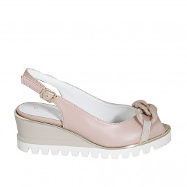Sandale pour femmes en cuir rose clair avec chaîne talon compensé 6 - Pointures disponibles:  42