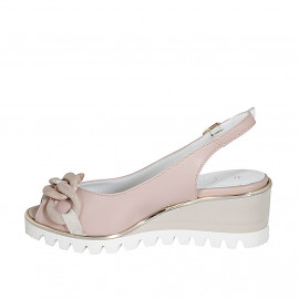 Woman's sandal in light pink leather with chain wedge heel 6 - Available sizes:  42 2