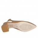 Woman's pointy slingback pump in cognac brown leather heel 6 - Available sizes:  42, 45
