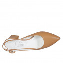 Woman's pointy slingback pump in cognac brown leather heel 6 - Available sizes:  42, 45