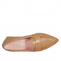 Woman's pointy loafer in cognac brown padded leather with heel 2 - Available sizes:  42, 43
