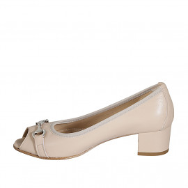 Scarpa aperta in punta da donna con accessorio in pelle rosa chiaro tacco 4 - Misure disponibili: 32, 42, 45 2