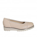 Woman's ballerina shoe in pierced light pink leather with captoe wedge heel 3 - Available sizes:  34, 44, 45
