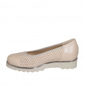 Woman's ballerina shoe in pierced light pink leather with captoe wedge heel 3 - Available sizes:  34, 44, 45