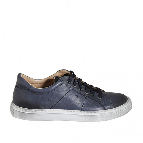 Zapato para hombre con cordones y plantilla extraible en piel azul - Tallas disponibles:  38, 46
