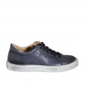 Zapato para hombre con cordones y plantilla extraible en piel azul - Tallas disponibles:  38, 46