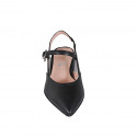 Woman's slingback pump in black leather and transparent vinyl with elastic band and strap heel 2 - Available sizes:  32