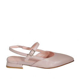 Zapato destalonado para mujer en piel rosa claro y vinilo transparente con elástico y cinturon tacon 2 - Tallas disponibles:  32