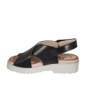Sandalo da donna con cinturino in velcro in pelle nera tacco 3 - Misure disponibili: 42