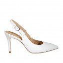 Woman's slingback pointy pump in white leather heel  8 - Available sizes:  42
