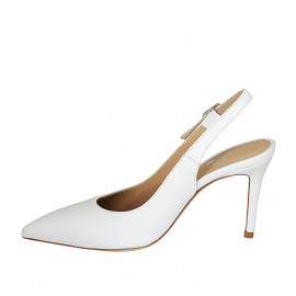 Woman's slingback pointy pump in white leather heel  8 - Available sizes:  42 2