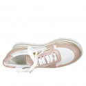 Woman's laced shoe with zippers in white and nude leather wedge heel 5 - Available sizes:  42, 43