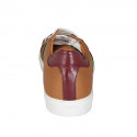 Men's laced shoe with removable insole in cognac brown, maroon and green leather - Available sizes:  37, 38, 46, 47, 48, 49, 51