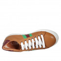 Men's laced shoe with removable insole in cognac brown, maroon and green leather - Available sizes:  37, 38, 46, 47, 48, 49, 51