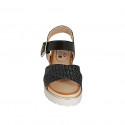 Woman's strap sandal in black leather and braided leather heel 4 - Available sizes:  42