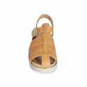 Sandalia con cinturon para mujer en piel cognac tacon 3 - Tallas disponibles:  32, 42, 43