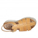 Sandalia con cinturon para mujer en piel cognac tacon 3 - Tallas disponibles:  32, 42, 43