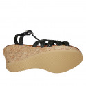 Woman's strap platform sandal in black braided leather wedge heel 7 - Available sizes:  42, 43, 44, 45
