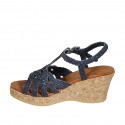 Sandale pour femmes avec courroie et plateforme en cuir tressé bleu avec talon compensé 7 - Pointures disponibles:  42, 43, 44, 45