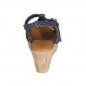 Woman's strap platform sandal in blue braided leather wedge heel 7 - Available sizes:  42, 43, 44, 45