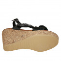 Woman's sandal in black leather with velcro straps and beads with wedge heel 9 - Available sizes:  43, 44, 45