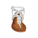 Woman's thong sandal in white leather with ankle strap and beads heel 2 - Available sizes:  43