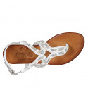 Woman's thong sandal in white leather with ankle strap and beads heel 2 - Available sizes:  43