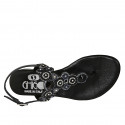 Woman's thong sandal in black leather with beads heel 2 - Available sizes:  32