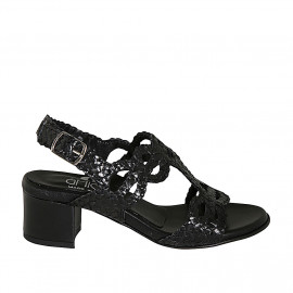 Woman's sandal in black braided leather heel 5 - Available sizes:  42
