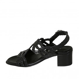 Sandale pour femmes en cuir tressé noir talon 5 - Pointures disponibles:  42 2
