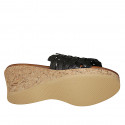 Woman's mules in black braided leather with platform and wedge heel 7 - Available sizes:  42, 43