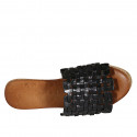 Woman's mules in black braided leather with platform and wedge heel 7 - Available sizes:  42, 43