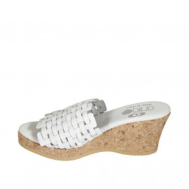 Woman's mules in white braided leather with platform and wedge heel 7 - Available sizes:  43 2