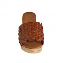 Mule pour femmes en cuir tressé cognac avec plateforme et talon compensé 7 - Pointures disponibles:  42, 43