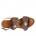 Woman's sandal in brown leather with velcro straps and beads with wedge heel 9 - Available sizes:  44, 45