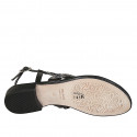 Woman's thong sandal in black leather with ankle strap and beads heel 2 - Available sizes:  32, 42, 43