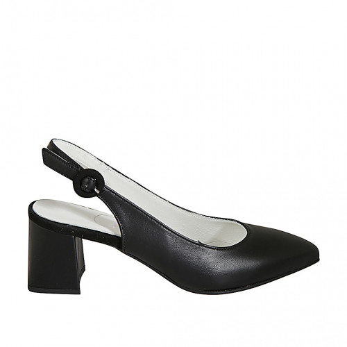 Chaussure ouverte au talon à bout pointu pour femmes en cuir noir talon carré 6 - Pointures disponibles:  32