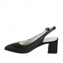 Woman's pointy slingback pump in black leather block heel 6 - Available sizes:  32