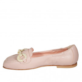 Mocasin con punta cuadrada y accesorio para mujer en piel rosado claro tacon 1 - Tallas disponibles:  32 2
