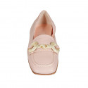 Mocasin con punta cuadrada y accesorio para mujer en piel rosado claro tacon 1 - Tallas disponibles:  32