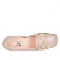 Woman's loafer with squared tip and accessory in light pink leather heel 1 - Available sizes:  32