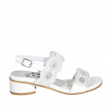 Woman's sandal in white leather with velcro straps and beads heel 4 - Available sizes:  32
