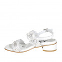 Sandalo da donna in pelle bianca con velcro e perline tacco 4 - Misure disponibili: 32